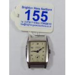 J.W BENSON DECO STEEL WATCH 1935c BENSON CASE DIAL AND MOVEMENT, 15 JEWEL SWISS LEVER, WORKING