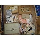 3 X VINTAGE DEBENHAMS & FREEBODY BOXES CONTAINING LINEN, FABRIC, LACE, THREADS ETC