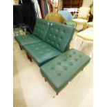 2 MID CENTURY BUTTONED CHAIRS & MATCHING FOOTSTOOL