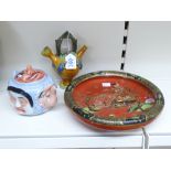3 ORIENTAL ITEMS INCLUDING A 4 FACE TEAPOT ALL A/F