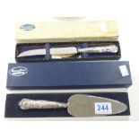 HALLMARKED SILVER HANDLED BREAD KNIFE & HALLMARKED SILVER HANDLED PASTRY SLICE, BOTH BOXED