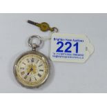 1880c SILVER LADIES FANCY FOB WATCH, STUNNING DIAL, JEWELLED SWISS CYLINDER, WITH KEY