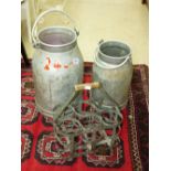 2 GALVANISED CHURNS & METAL BOTTLE HOLDER