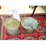 2 GALVANISED BUCKETS & ENAMEL JUG