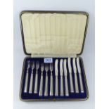 CASED SET OF 12 X HALLMARKED SILVER FRUIT KNIVES & FORKS, SHEFFIELD 1936 / 37