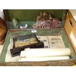 VINTAGE SUITCASE & ORIENTAL ITEMS INCLUDING SCROLLS & HAND CARVED STONE ORNAMENTS