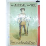 ORIGINAL & RARE WW1 POSTER 'GIVE US A HAND OLD MAN', PRINTED BY McCAW, STEVENSON & ORR LTD, DUBLIN &