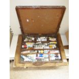 ARTISTS WOODEN CASE WITH ASSORTED TUBES OF OIL PAINT