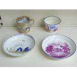 18th CENTURY PORCELAIN SAUCER DISH, EARLY 19th CENTURY CUP & SAUCER + COFFEE CAN