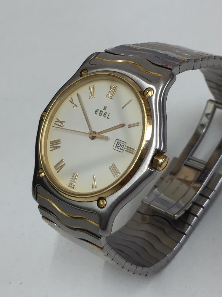 EBEL GENTS WATCH STEEL AND GOLD WAVE QUARTZ WITH DATE AND CENTRAL SECONDS CALIBRE 82 EBEL QUARTZ - Image 4 of 6