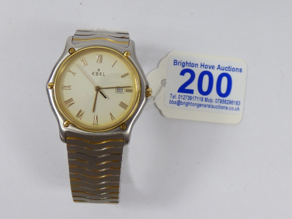 EBEL GENTS WATCH STEEL AND GOLD WAVE QUARTZ WITH DATE AND CENTRAL SECONDS CALIBRE 82 EBEL QUARTZ