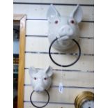 2 WALL MOUNTED CERAMIC PIG HEADS
