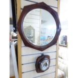 WOODEN OCTAGONAL FRAMED MIRROR + BAROMETER