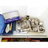 QUANTITY OF PLATED CUTLERY, SOME BOXED, TRAYS & OTHERS