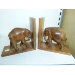 CARVED WOODEN ELEPHANT BOOKENDS