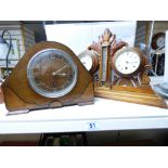 CLOCK, BAROMETER & THERMOMETER IN CARVED WOODEN CASE & 1 X MANTLE CLOCK