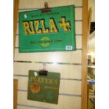 2 X VINTAGE METAL SIGNS, RIZLA & PLAYERS 3 30 X 40 AND 21 AND 21 CMS