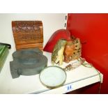 SOAPSTONE FIGURE, MAGNIFYING GLASS, 2 WOOD BOXES & THE LETTER 'S'