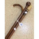 VICTORIAN BONE HANDLED WALKING STICK + 2 OTHERS