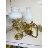 BRASS CEILING MOUNTED OIL LAMP + 2 OTHERS