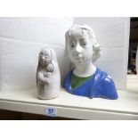 CERAMIC BUST A/F & MOTHER + CHILD FIGURE