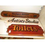 3 VINTAGE WOODEN SIGNS