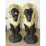 PAIR OF PAINTED STONE LIONS