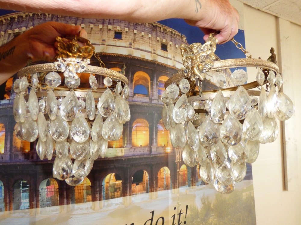 PAIR OF GLASS DROP CHANDELIERS