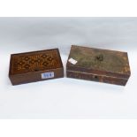 2 SEWING BOXES, 1 X TUNBRIDGE WARE & 1 X TORTOISESHELL