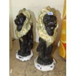 PAIR OF PAINTED STONE LIONS