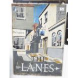 ORIGINAL 'THE LANES' BRIGHTON DOUBLE SIDED SIGN BY SOUTHBY BRAMWELL 51 X 71 CMS