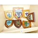 7 X WOODEN SHIELD COAT OF ARMS WALL PLAQUES