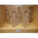 5 X GLASS DECANTERS WITH STOPPERS