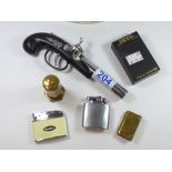 6 ASSORTED LIGHTERS INCLUDING BRASS ZIPPO AND TRENCH ART EXAMPLES