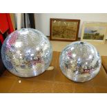 TWO LARGE MIRROR BALLS - ITS PARTY TIME - THE LARGER ONE IS APPROX 50CM IN DIAMETER