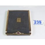 CARTIER 18ct GOLD AND SHAGREN CIGARETTE CASE, THE CLASP IS SET WITH A CABOCHON RUBY. THE INSIDE