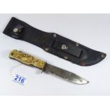 DECORA-SOLINGEN GERMAN HUNTING KNIFE WITH STAG HEAD HANDLE