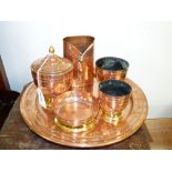 FRENCH ARTS & CRAFTS COPPER PLATE WITH SIMILAR POTS & DISH