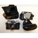 TWO CASED CAMERAS, A LENS AND OTHER PHOTOGRAPGHIC ACCESSORIES