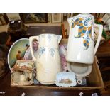 VICTORIAN WATER JUG, VICTORIAN WASH BOWL AND MIXED CERAMICS