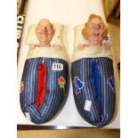 A PAIR OF SPITTING IMAGE SLIPPERS - MARGARET THATCHER AND NEIL KINNOCK