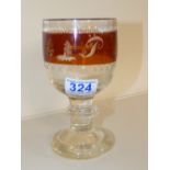 19TH CENTURY BOHEMIAN ENGRAVED GLASS GOBLET - 17CMS