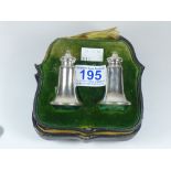 PAIR OF SILVER SALT AND PEPPER POTS, HALLMARKED SHEFFIELD 1909, BY WILLIAM BATT & SONS, BOXED,