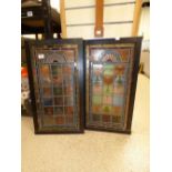 A PAIR OF RECTANGULAR STAINED GLASS PANELS (APPROX 73 X 40 CM)