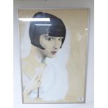 PORTRAIT OF A 1920's LADY PAINTED IN PASTEL & OIL - LOUISE BROOKES BY STEWART SMITH (APPROX 66 X