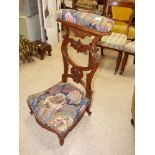 VICTORIAN CARVED MAHOGANY PRIE DIEU CHAIR; RECOVERED