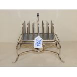 SILVER PLATED TOAST RACK ON STAND WITH BURNER BY OLLIVANT & BOTSFORD, MANCHESTER