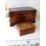 MAHOGANY TEA CADDY ON OGEE FEET AND POEM BOX