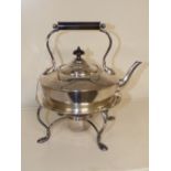 SILVER PLATED KETTLE ON STAND WITH BURNER