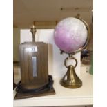 TERRESTRIAL GLOBE ON BRASS STAND (DATED 2006) AND ART DECO STYLE TABLE LAMP (26 CMS)